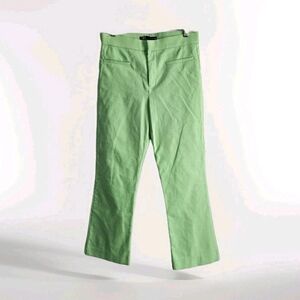 ZARA Crop Dress Pants Size L Light Green Trousers Bootcut High Waist Stretchy